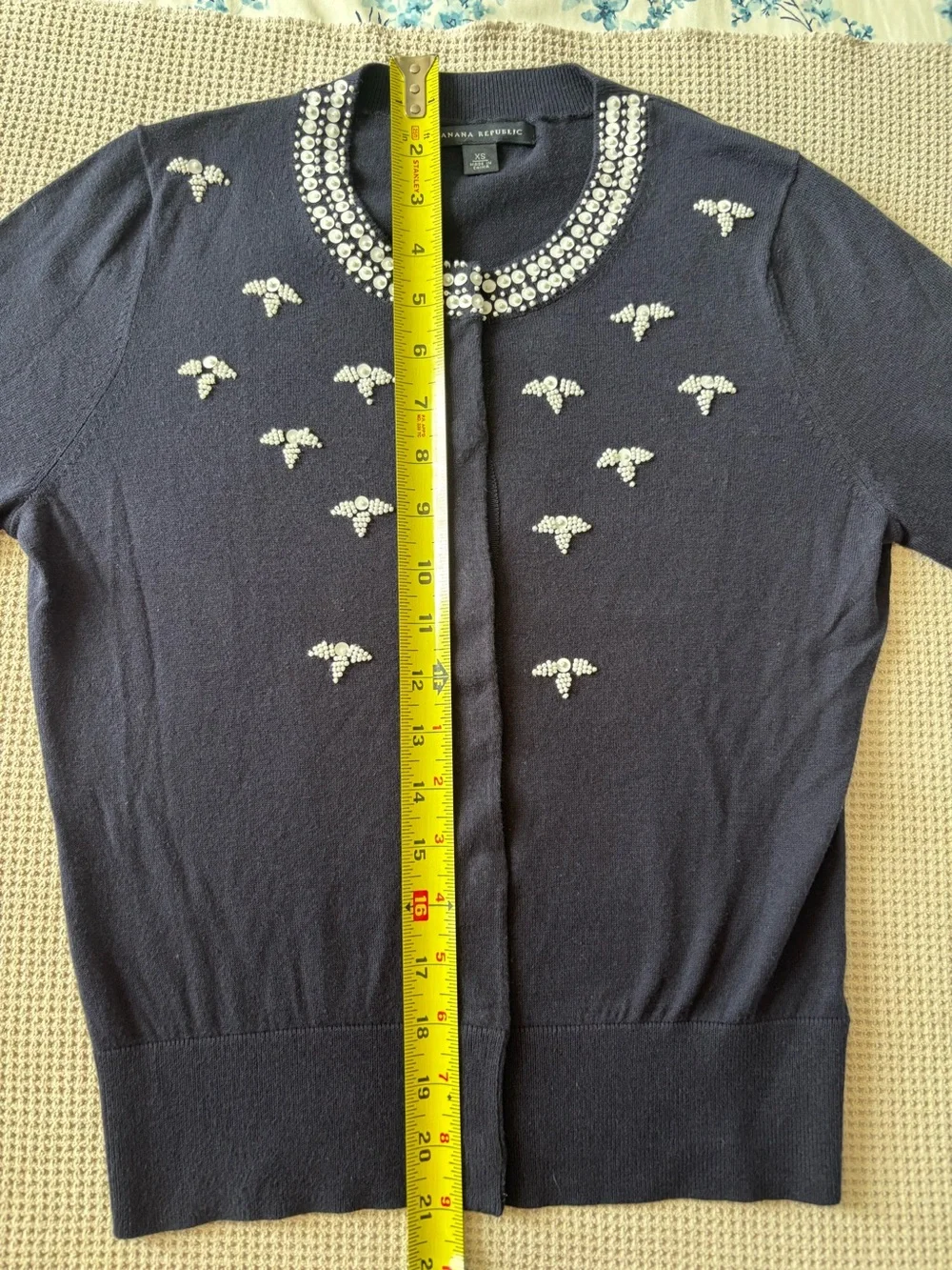 Banana Republic Navy Blue Embellished Jewel Neck Cotton Cardigan Sweater XS